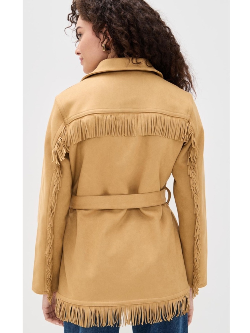 MOTHER Tan Fringe Belted Leather Jacket with Embroidered Detail - Picture 2 of 4